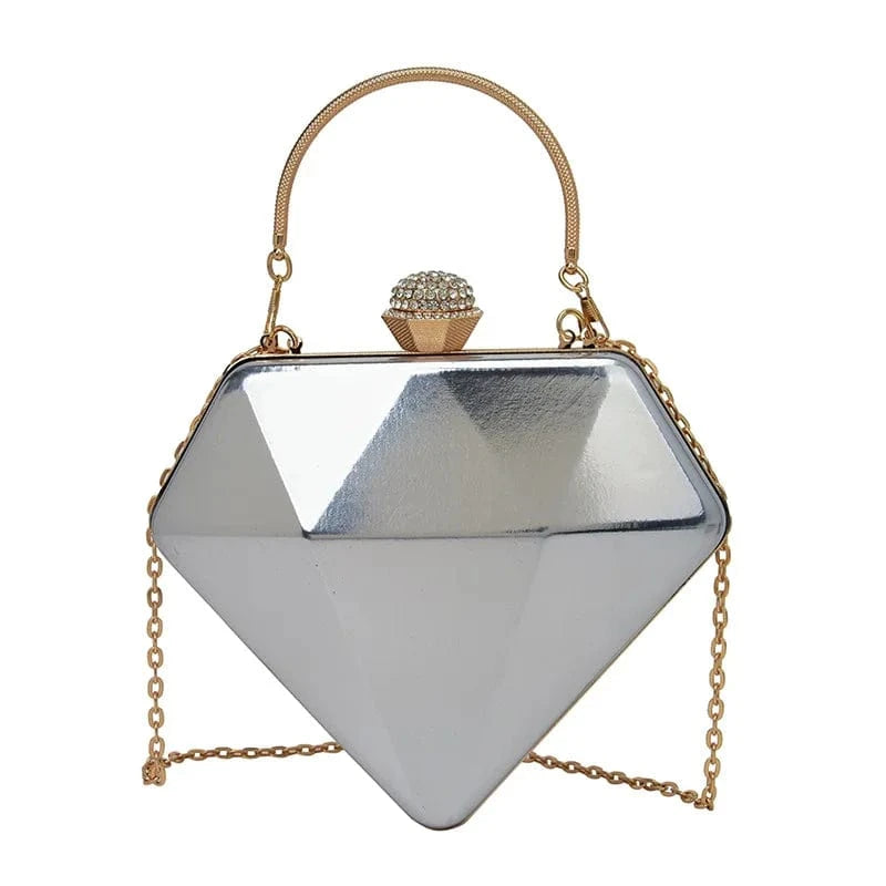 European Women Fashion Diamond Shape Bag Laser Day Clutches Bag Geometric Metal Handle Evening Dinner Party Clutch Shoulder Bags