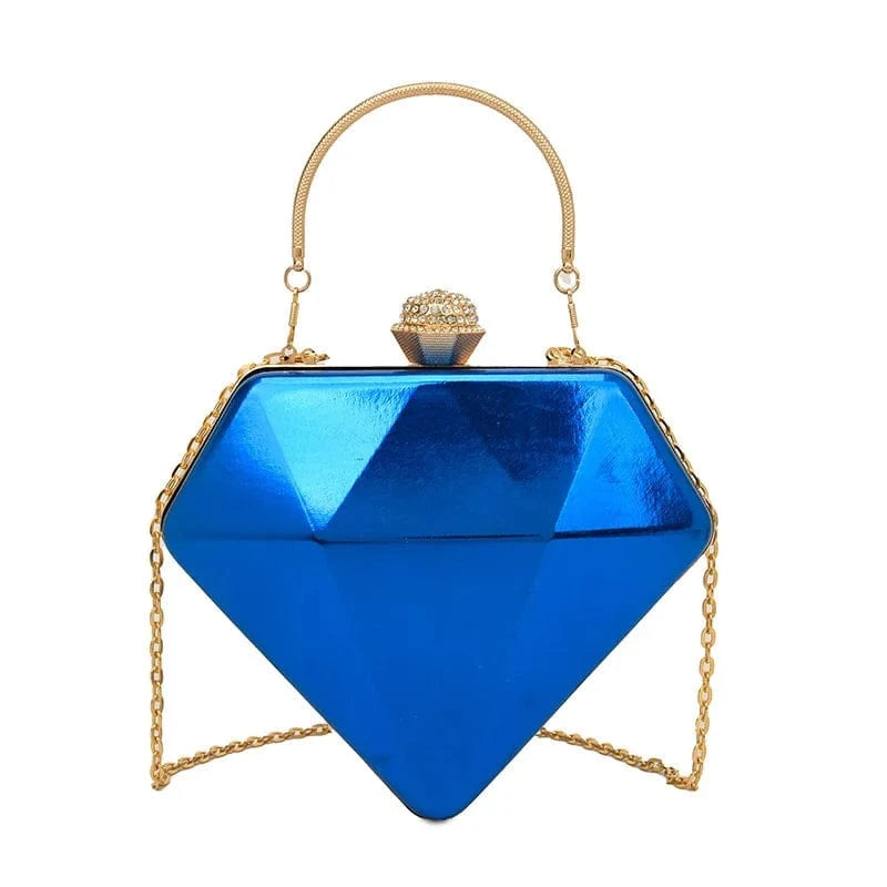 European Women Fashion Diamond Shape Bag Laser Day Clutches Bag Geometric Metal Handle Evening Dinner Party Clutch Shoulder Bags