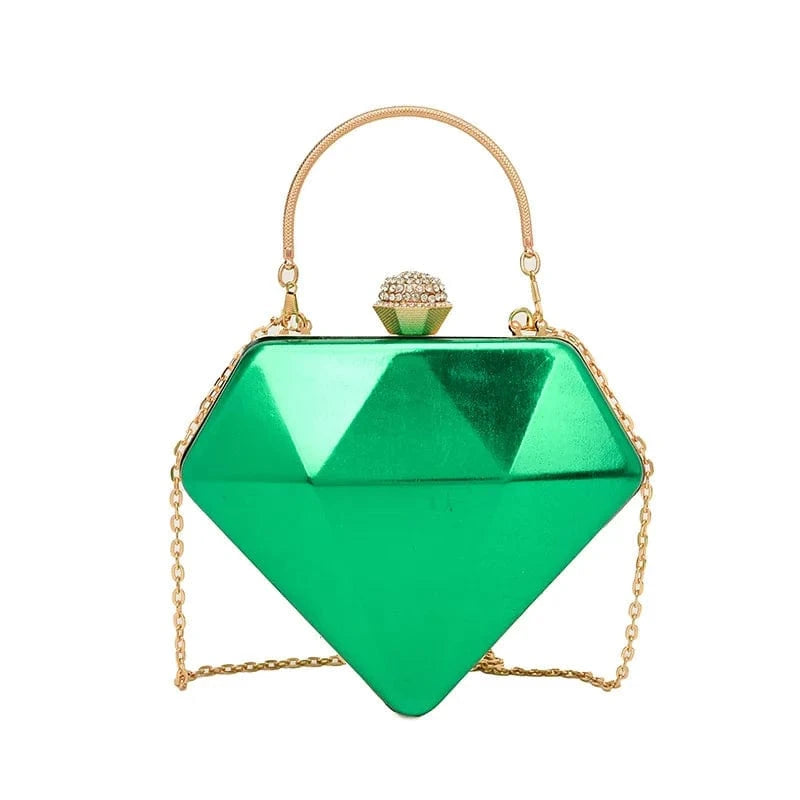 European Women Fashion Diamond Shape Bag Laser Day Clutches Bag Geometric Metal Handle Evening Dinner Party Clutch Shoulder Bags