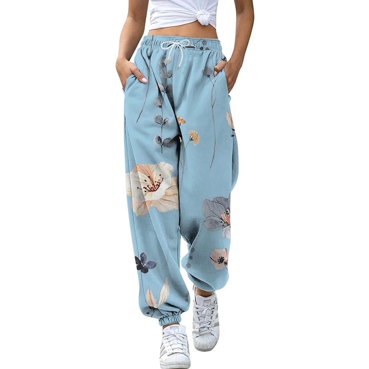 European Women's Digital printing 2023 Spring and Autumn New loose Foot-binding sports pants High waist All-match casual pants