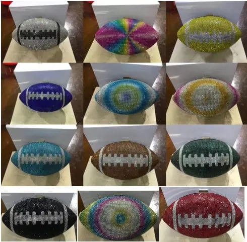 EV014 clear stock 20000pcs Rugby Ellipse Ball Clutch Purses for Women Evening Rhinestone Dinner Football Bag