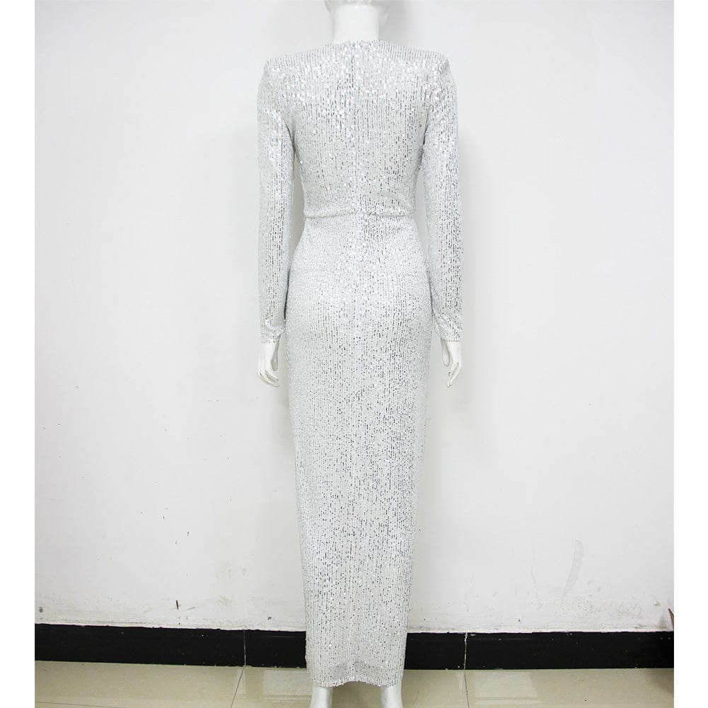 evening dress, prom 2022 New Shiny Sequined Long Sleeve Evening Dresses Elegant Women Gowns Prom Maxi Dresses