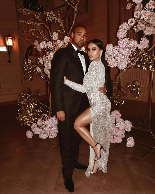 evening dress, prom 2022 New Shiny Sequined Long Sleeve Evening Dresses Elegant Women Gowns Prom Maxi Dresses