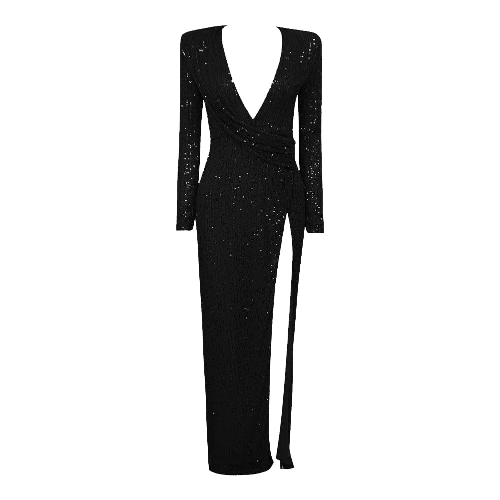 evening dress, prom M / black 2022 New Shiny Sequined Long Sleeve Evening Dresses Elegant Women Gowns Prom Maxi Dresses