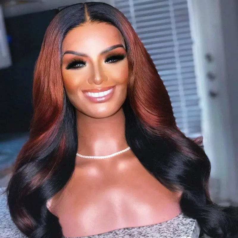 Exotic Natural Wave Glueless Chocolate Brown Black Highlight Color Pre Plucked Cuticle Aligned Lace Front Wigs