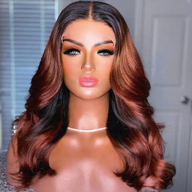 Exotic Natural Wave Glueless Chocolate Brown Black Highlight Color Pre Plucked Cuticle Aligned Lace Front Wigs