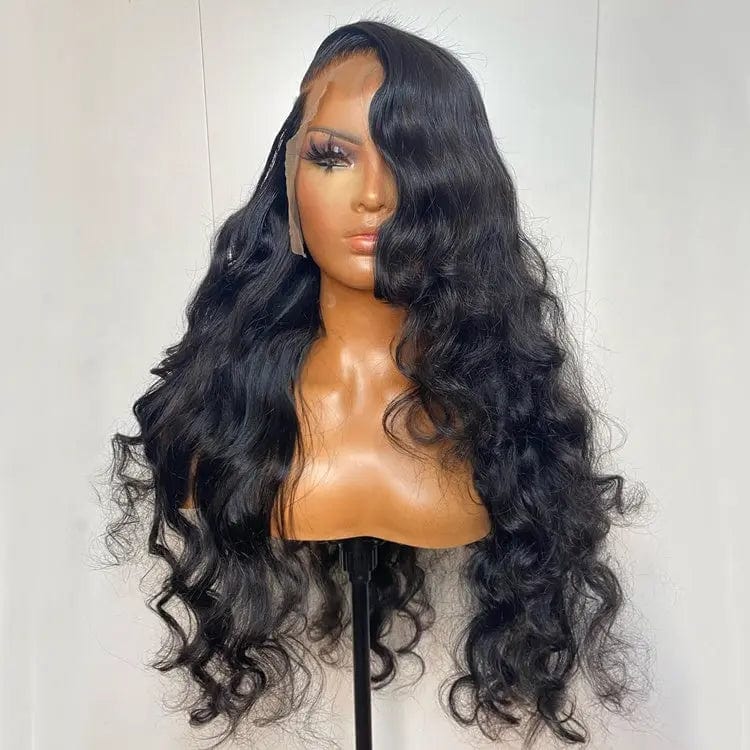 Exotic Ocean Wave Natural Black Color Wig Cuticle Aligned Bleached Knots Virgin Human Hair Lace Front Wigs
