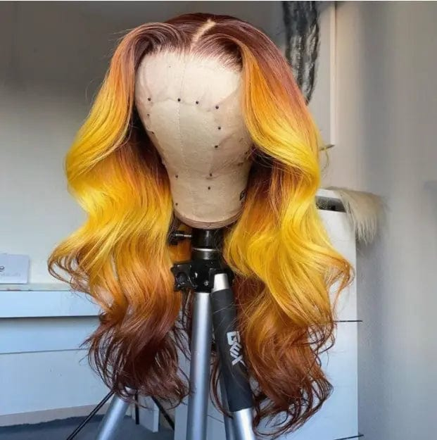 Exotic Water Wave Yellow Brown Ombre Color Wig Cuticle Aligned Brazilian Human Hair Pre Plucked Lace Front Wigs