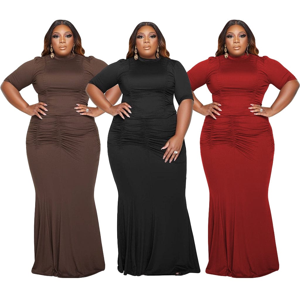 Explosive plus size solid color pleated fashion sexy women's two-piece suit