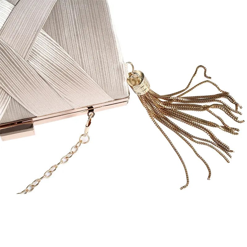 Factory Direct Good Sell Brand New Handmade Weave Evening Bag Tassel Clutch With Satin For Wedding/banquet/party