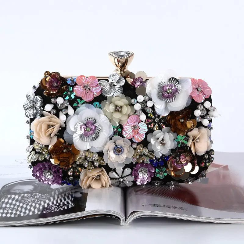 Factory direct wholesale brand new floriation clutch evening bag silk fabric beaded ladies handbag large space for women party