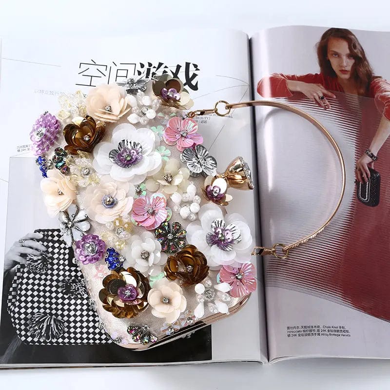 Factory direct wholesale brand new floriation clutch evening bag silk fabric beaded ladies handbag large space for women party