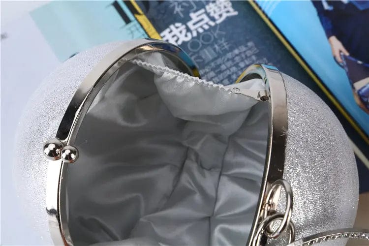 Factory direct wholesale brand new PU fabric crystal loop fashion ball shaped clutch bag evening bag for party prom banquet