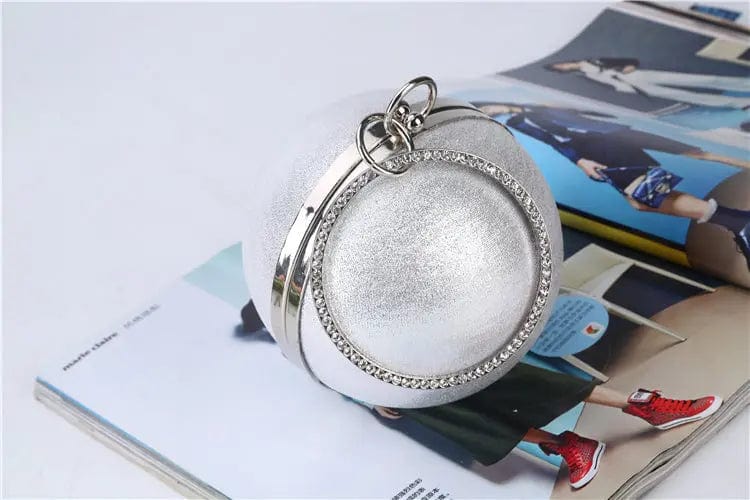 Factory direct wholesale brand new PU fabric crystal loop fashion ball shaped clutch bag evening bag for party prom banquet