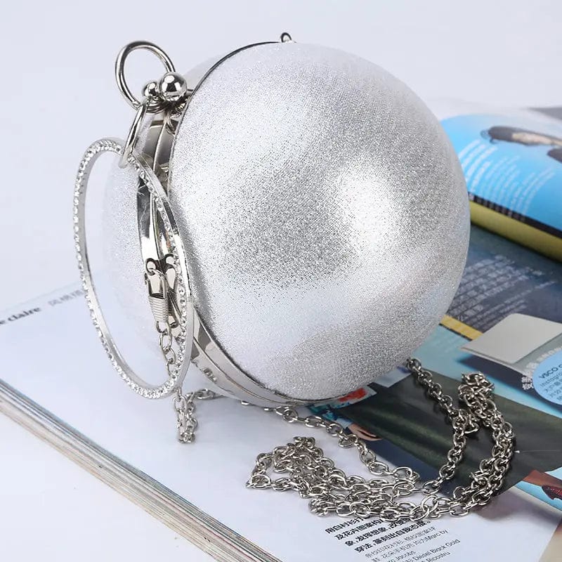 Factory direct wholesale brand new PU fabric crystal loop fashion ball shaped clutch bag evening bag for party prom banquet