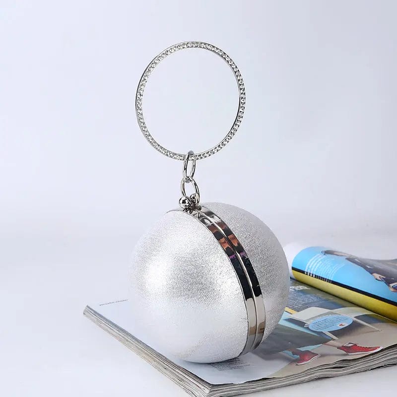 Factory direct wholesale brand new PU fabric crystal loop fashion ball shaped clutch bag evening bag for party prom banquet