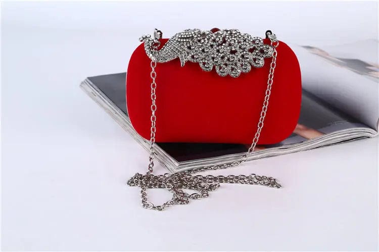 Factory direct wholesale brand new velour clutches crystal phoenix metal frame evening bag for women party prom wedding banquet