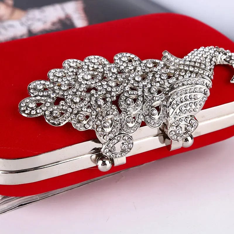 Factory direct wholesale brand new velour clutches crystal phoenix metal frame evening bag for women party prom wedding banquet