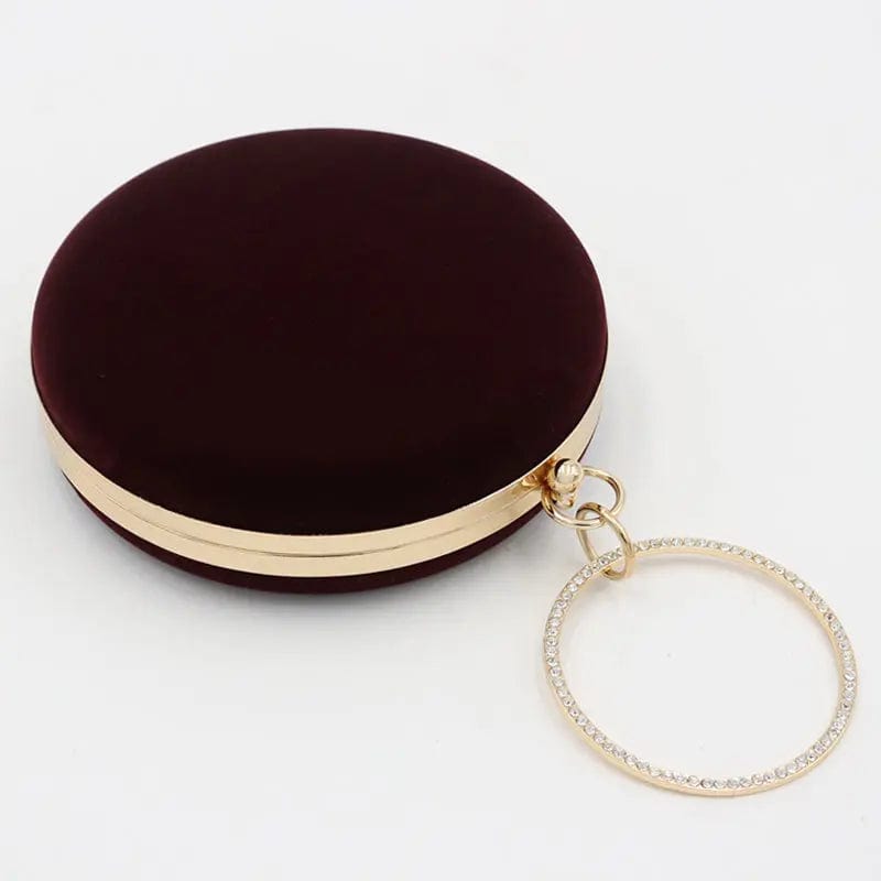 Factory direct wholesale fashion round evening bag velour clutches crystal metal handle handbags for party banquet wedding