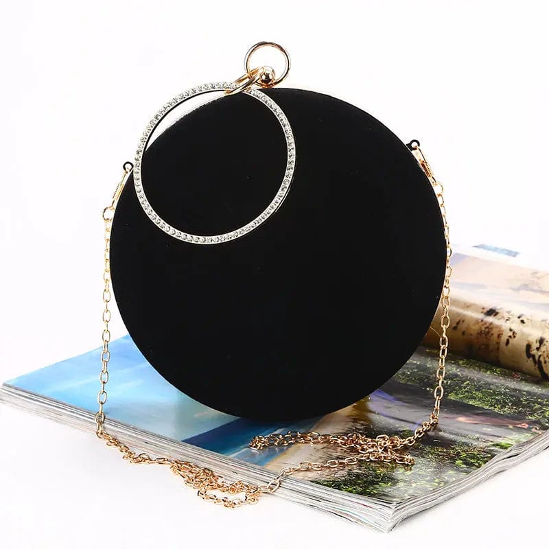 Factory direct wholesale fashion round evening bag velour clutches crystal metal handle handbags for party banquet wedding
