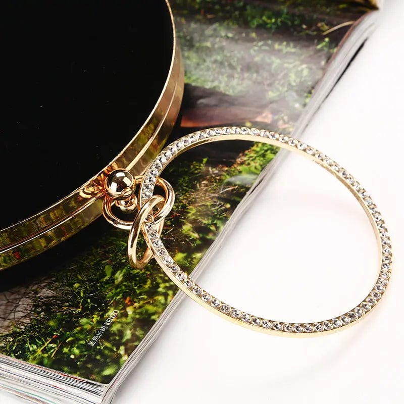 Factory direct wholesale fashion round evening bag velour clutches crystal metal handle handbags for party banquet wedding