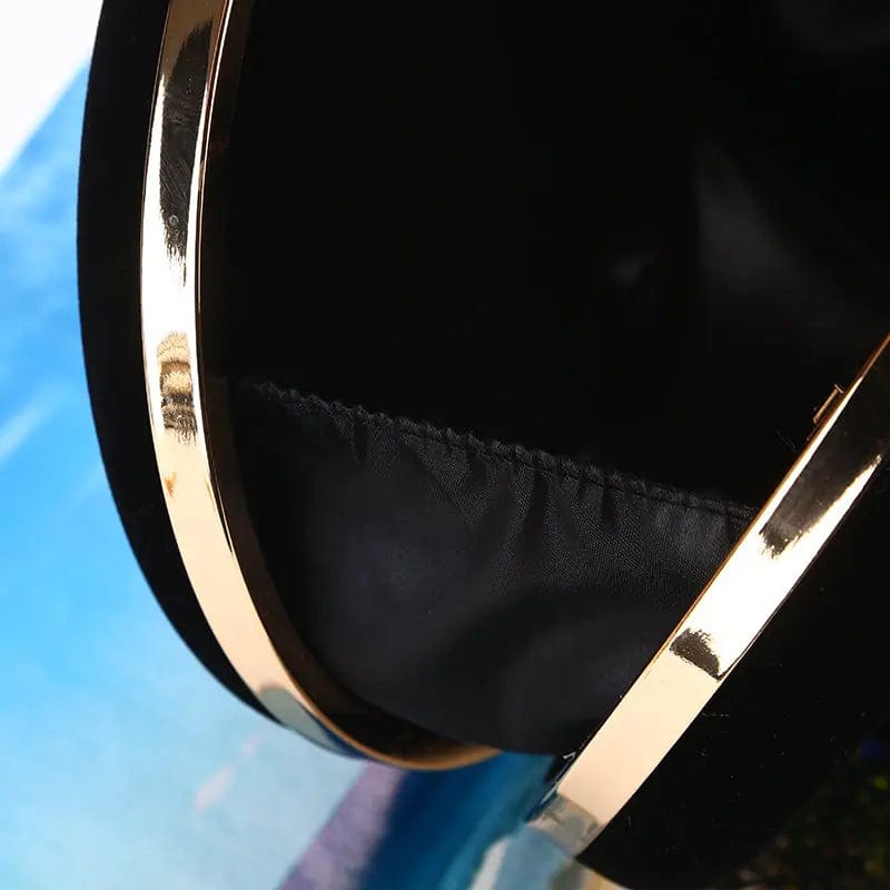Factory direct wholesale fashion round evening bag velour clutches crystal metal handle handbags for party banquet wedding