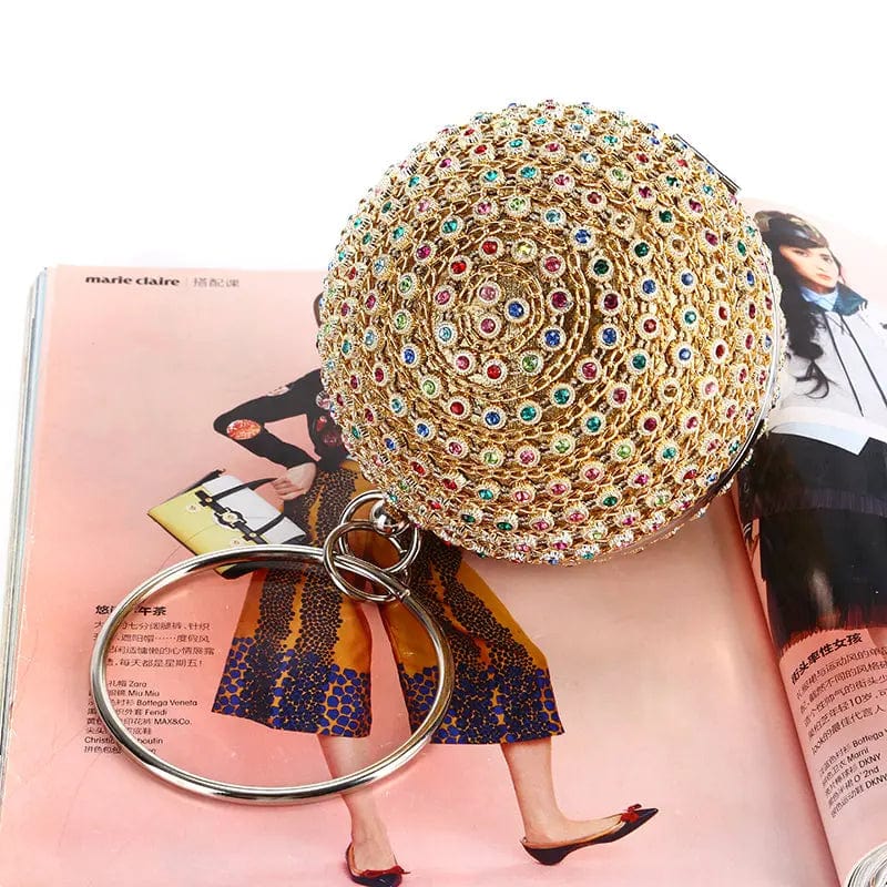 Factory direct wholesale new colorful crystal PU fabric gorgeous ball shaped clutches evening bag for party banquet wedding