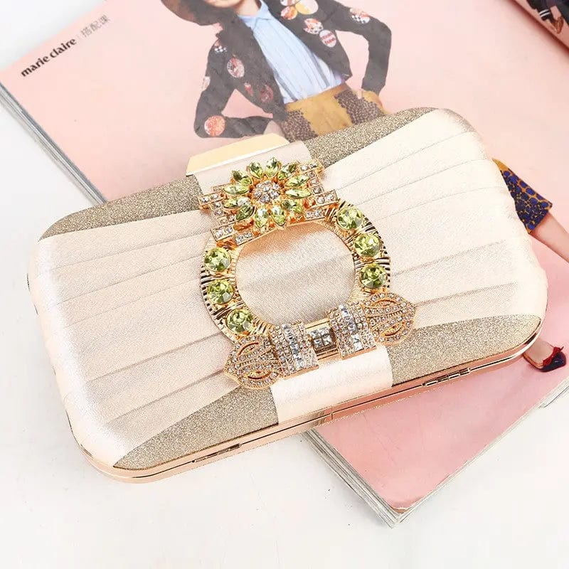 Factory direct wholesale new design gem rhinestone evening bag pleated satin fabric elegant clutches for wedding party banquet