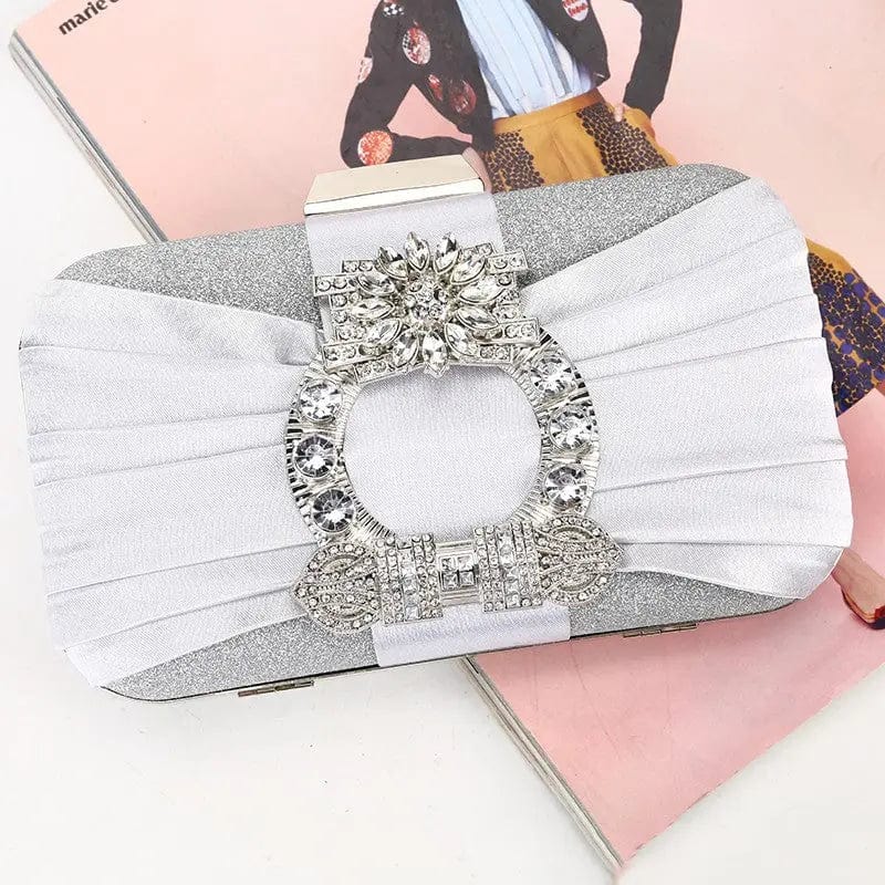 Factory direct wholesale new design gem rhinestone evening bag pleated satin fabric elegant clutches for wedding party banquet
