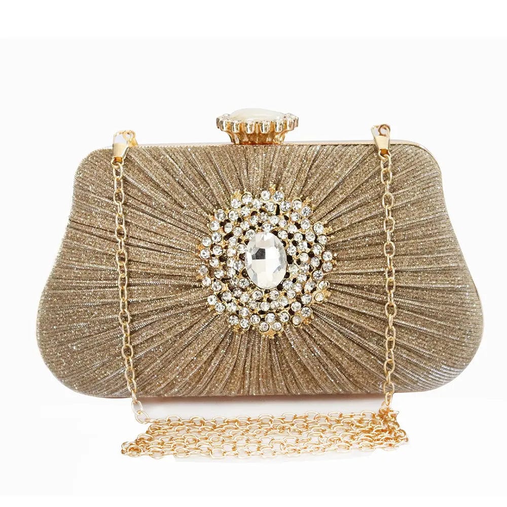 Factory direct wholesale new design rhinestone evening bag pleated satin fabric elegant clutches for wedding party banquet