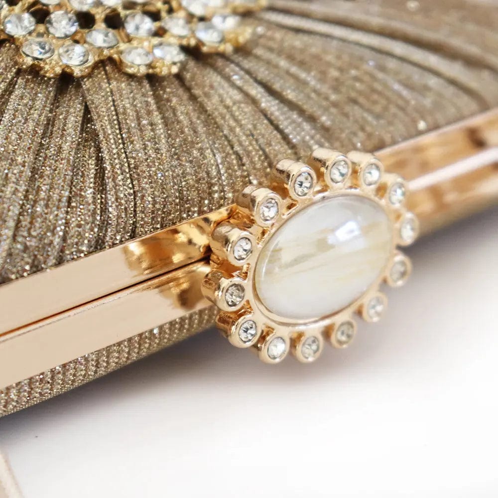 Factory direct wholesale new design rhinestone evening bag pleated satin fabric elegant clutches for wedding party banquet