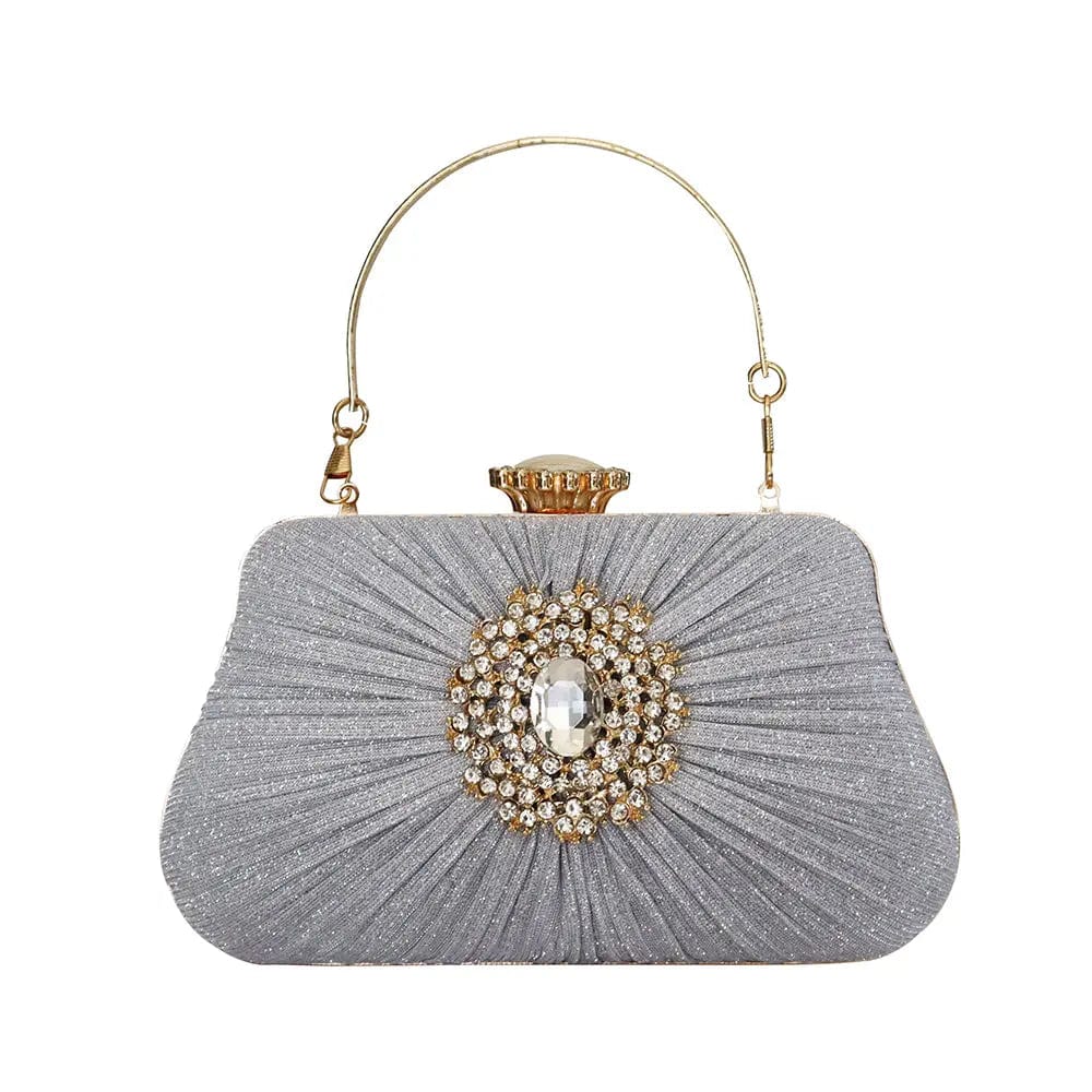 Factory direct wholesale new design rhinestone evening bag pleated satin fabric elegant clutches for wedding party banquet