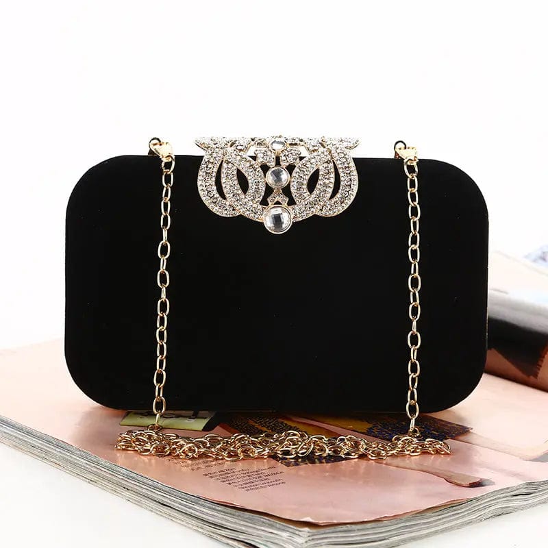 Factory direct wholesale new style velour clutch bag crystal crown metal frame evening bag more colors for party prom banquet