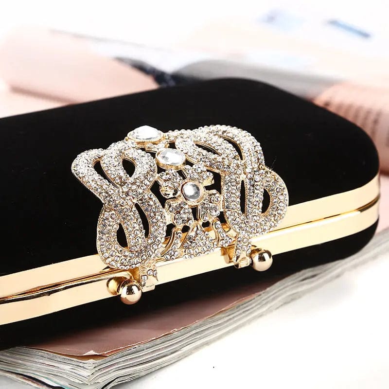 Factory direct wholesale new style velour clutch bag crystal crown metal frame evening bag more colors for party prom banquet