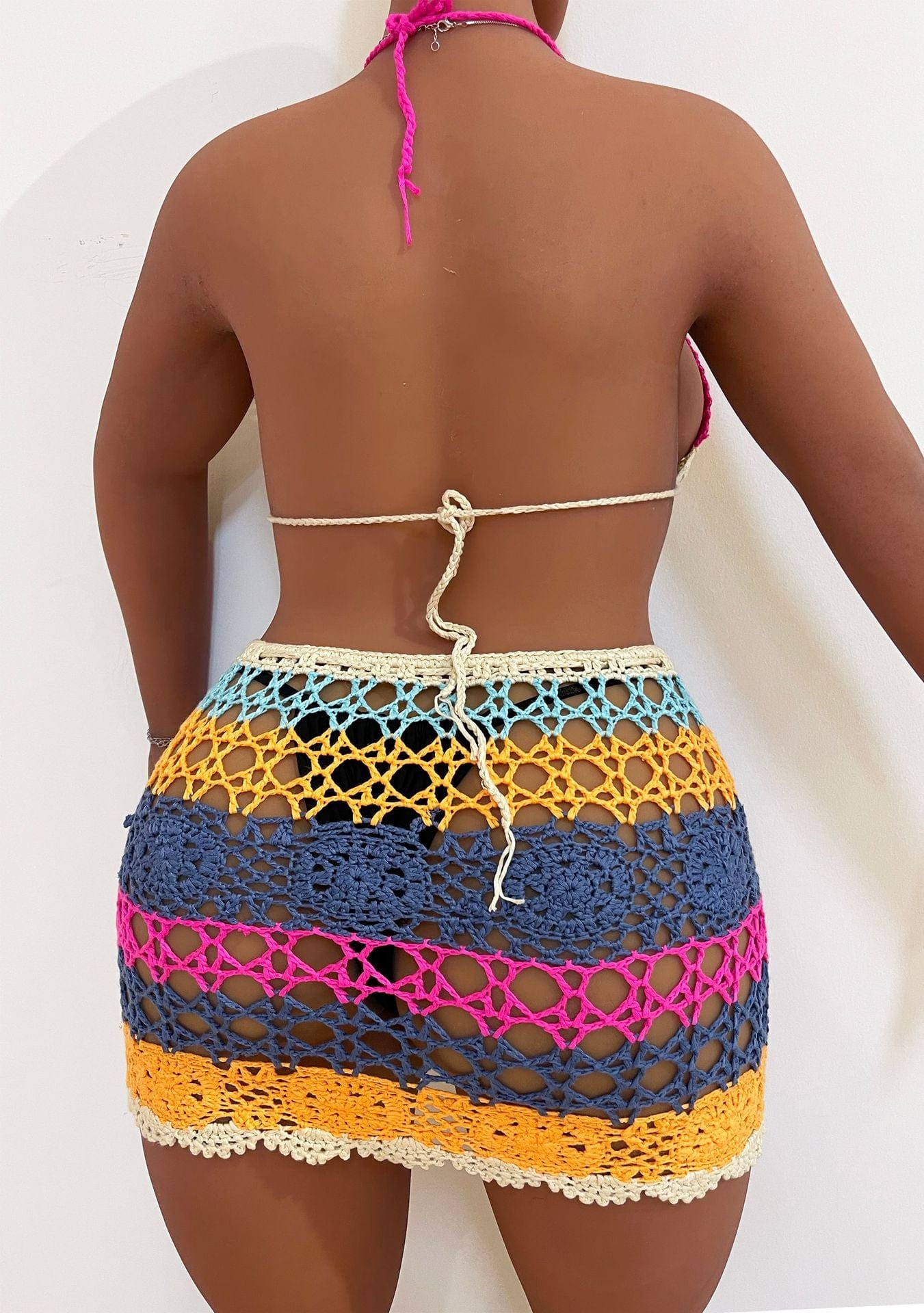 Factory Plus Size Women Two Piece Handmade Crochet Bikini Skirt Cover Up Set