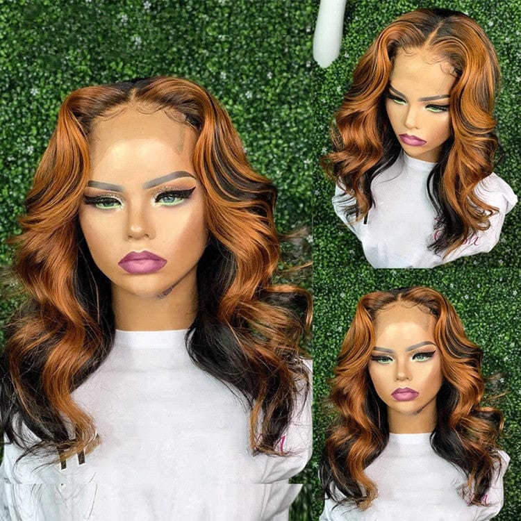 Factory Price Body Wave Customized Color Dark Ginger Color Virgin 100% Human Hair Transparent Lace Front Wigs