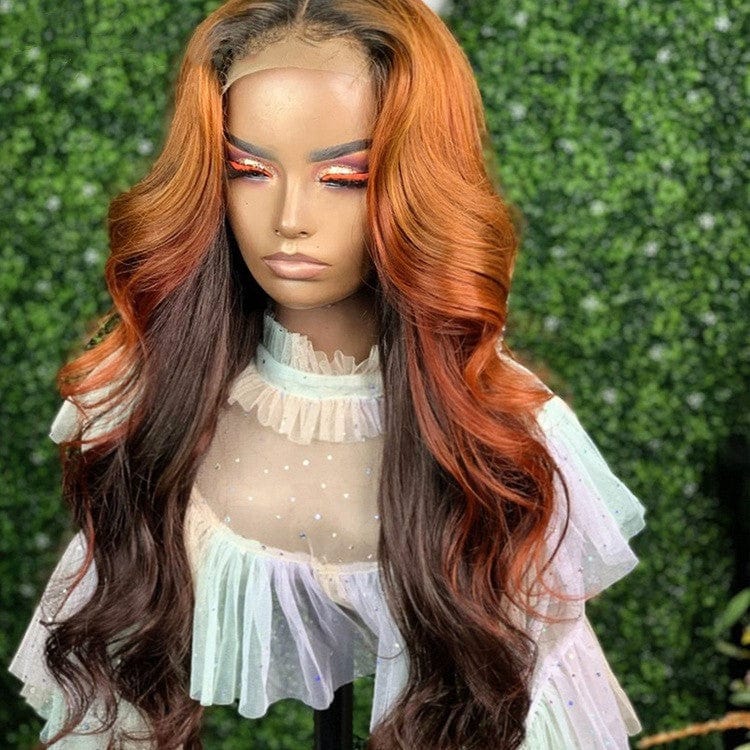 Factory Price Body Wave Customized Color Dark Ginger Color Virgin 100% Human Hair Transparent Lace Front Wigs