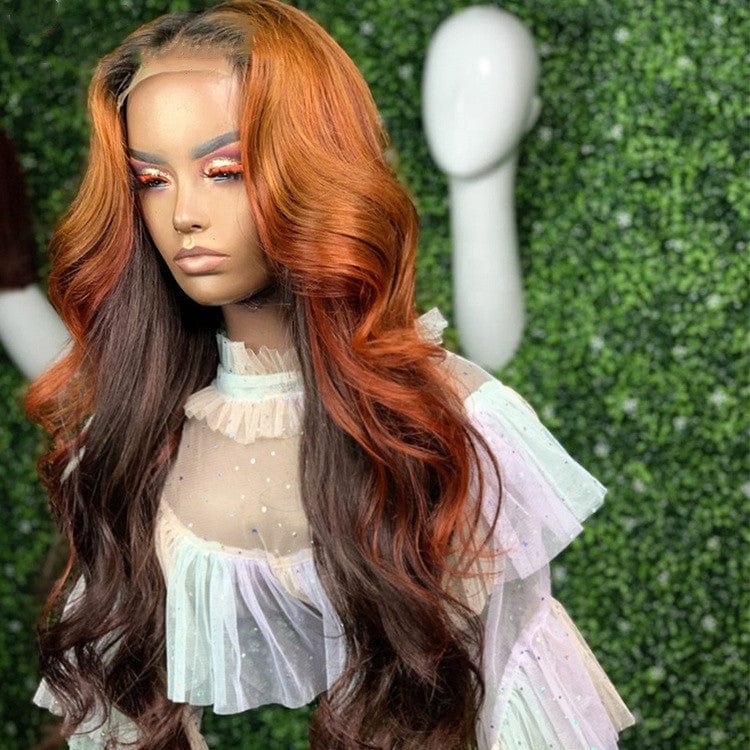 Factory Price Body Wave Customized Color Dark Ginger Color Virgin 100% Human Hair Transparent Lace Front Wigs