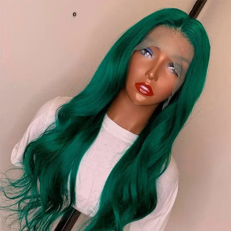 Factory Price Colorful Lace Front Wigs Green Wavy Cuticle Aligned Hair Wigs for Black Women