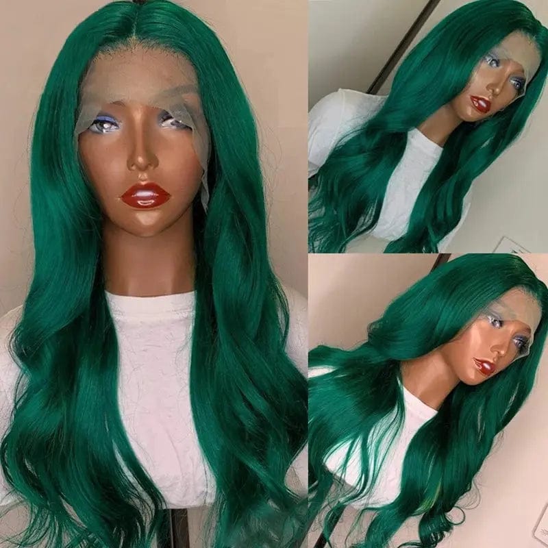 Factory Price Colorful Lace Front Wigs Green Wavy Cuticle Aligned Hair Wigs for Black Women
