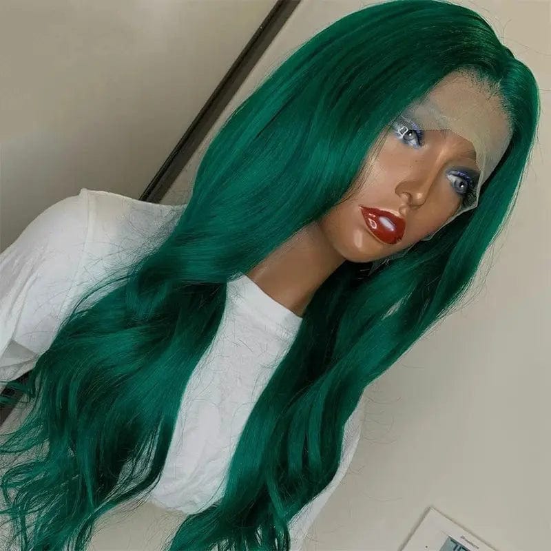 Factory Price Colorful Lace Front Wigs Green Wavy Cuticle Aligned Hair Wigs for Black Women