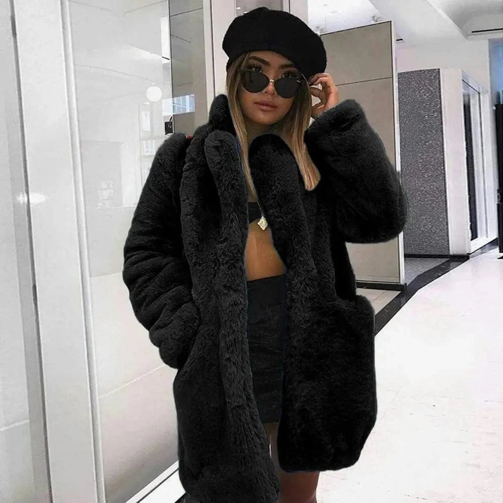 Factory Price Rabbit Fur Trench Coat Loose Plus Size Multicolor Jacket With Lapel