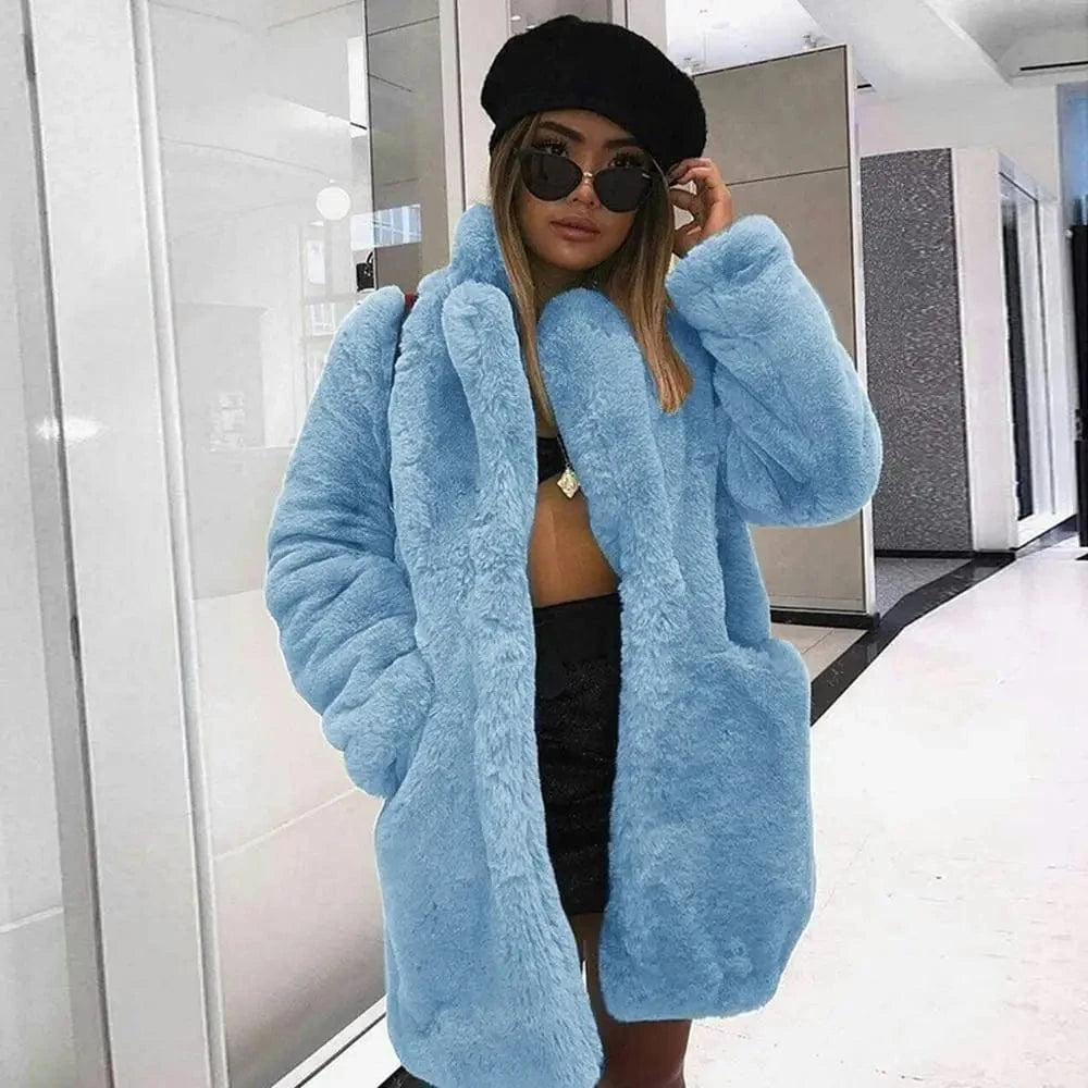 Factory Price Rabbit Fur Trench Coat Loose Plus Size Multicolor Jacket With Lapel