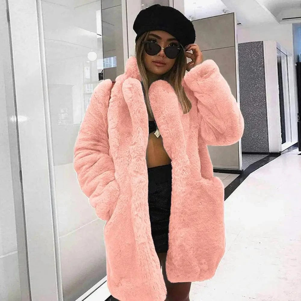 Factory Price Rabbit Fur Trench Coat Loose Plus Size Multicolor Jacket With Lapel