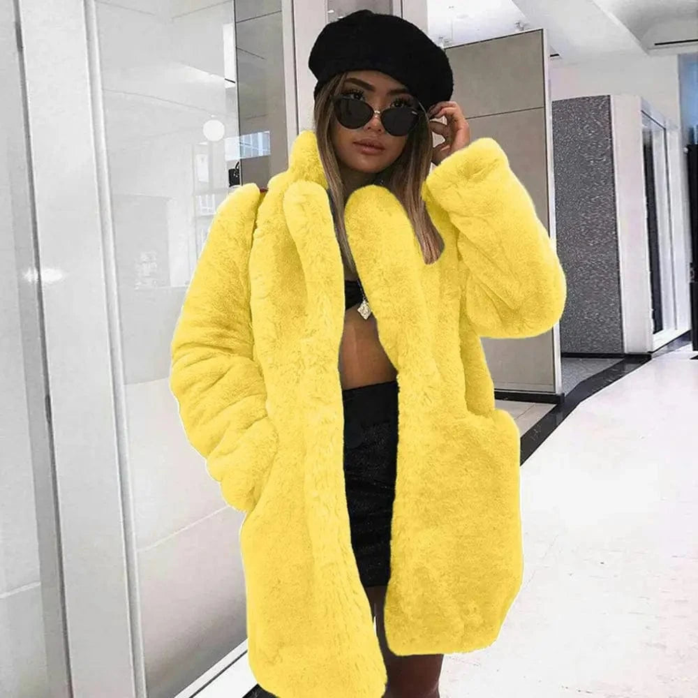 Factory Price Rabbit Fur Trench Coat Loose Plus Size Multicolor Jacket With Lapel