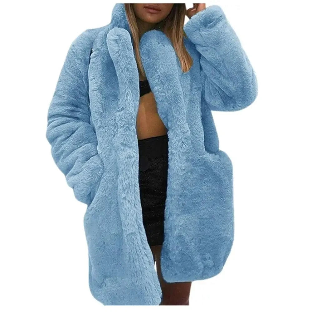 Factory Price Rabbit Fur Trench Coat Loose Plus Size Multicolor Jacket With Lapel