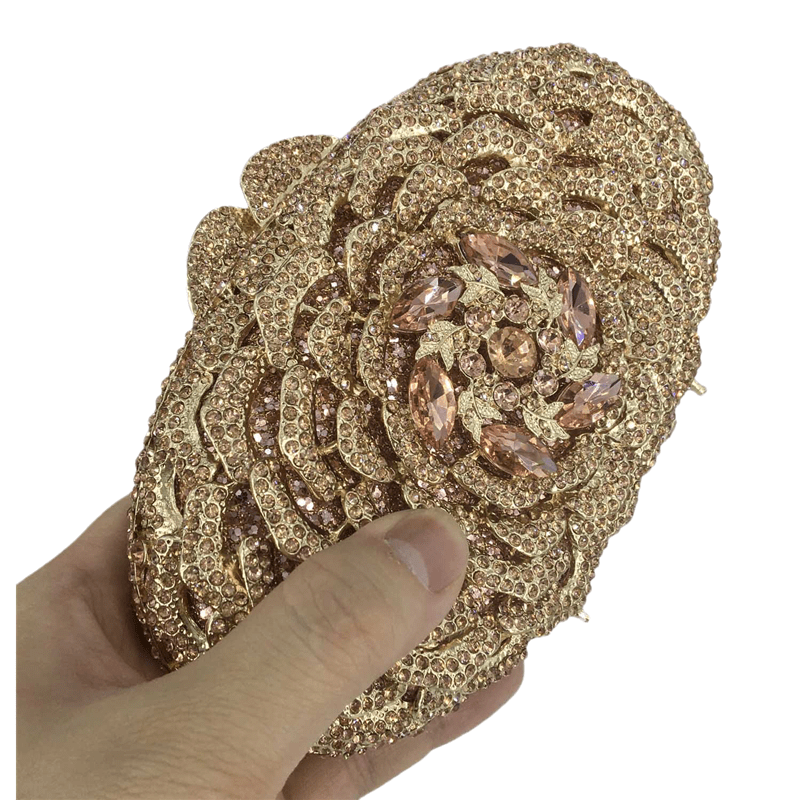 Factory Price Women Gold Flower Evening Bags and Clutches for Formal Party Rhinestone Handbags Wedding Bridal Floral Purse