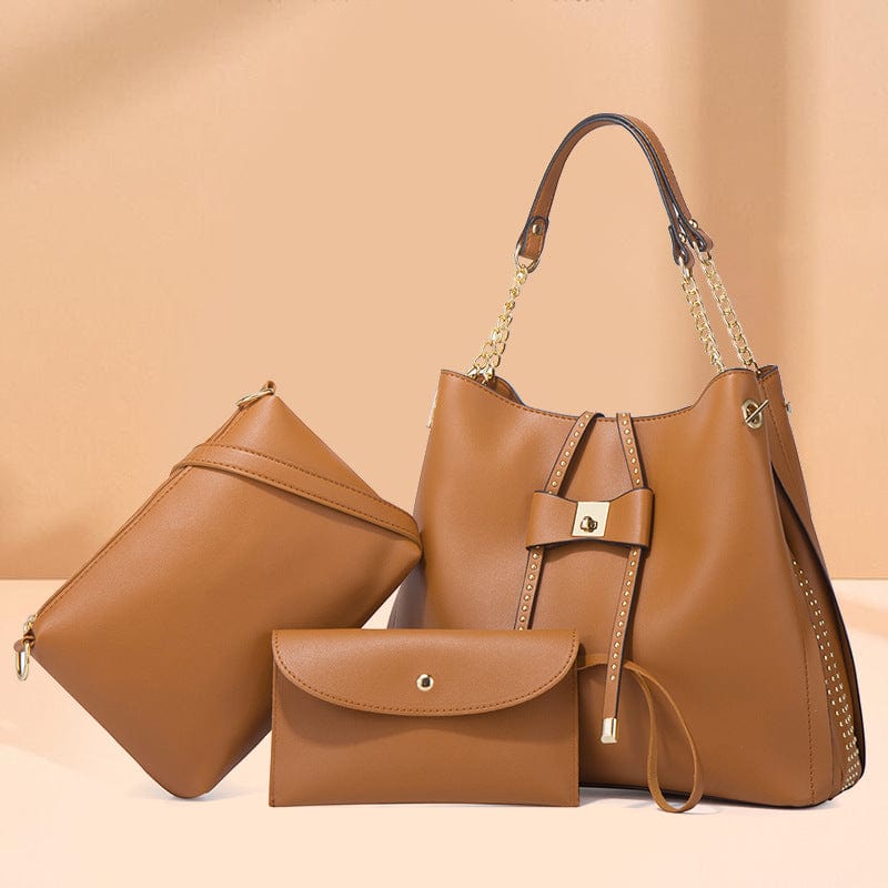 Factory Ready to Ship PU Leather Women's Handbag shopping Tote Bag Clutch Card Holder Coin Pocket 3Pcs Lady Handbag Set