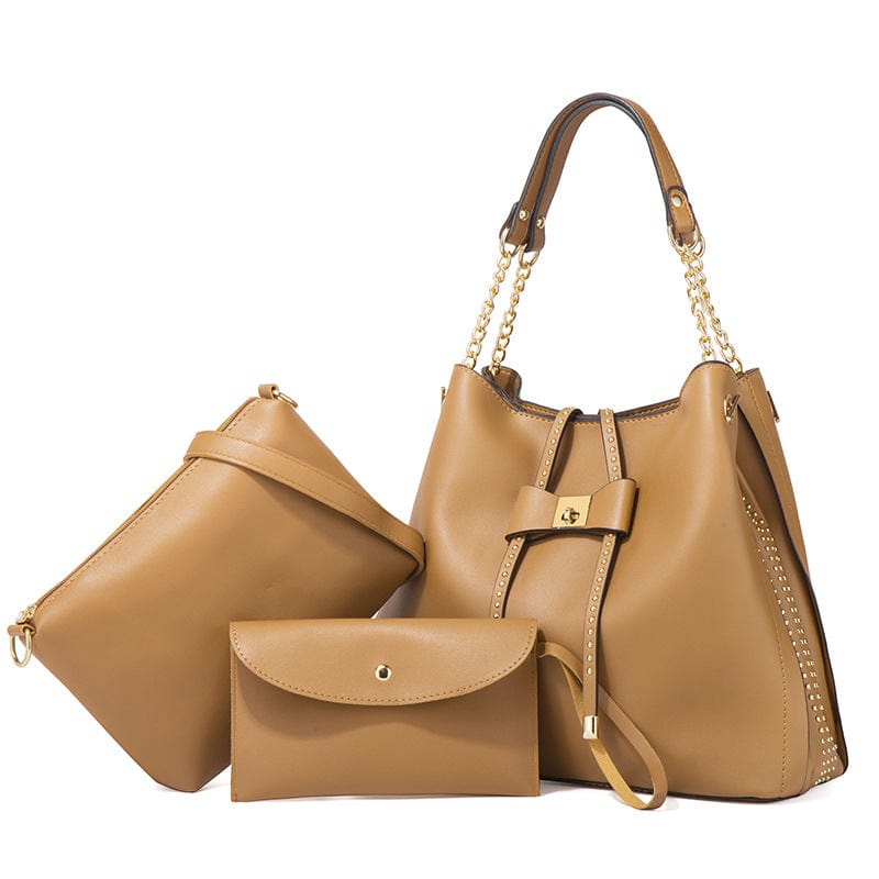 Factory Ready to Ship PU Leather Women's Handbag shopping Tote Bag Clutch Card Holder Coin Pocket 3Pcs Lady Handbag Set