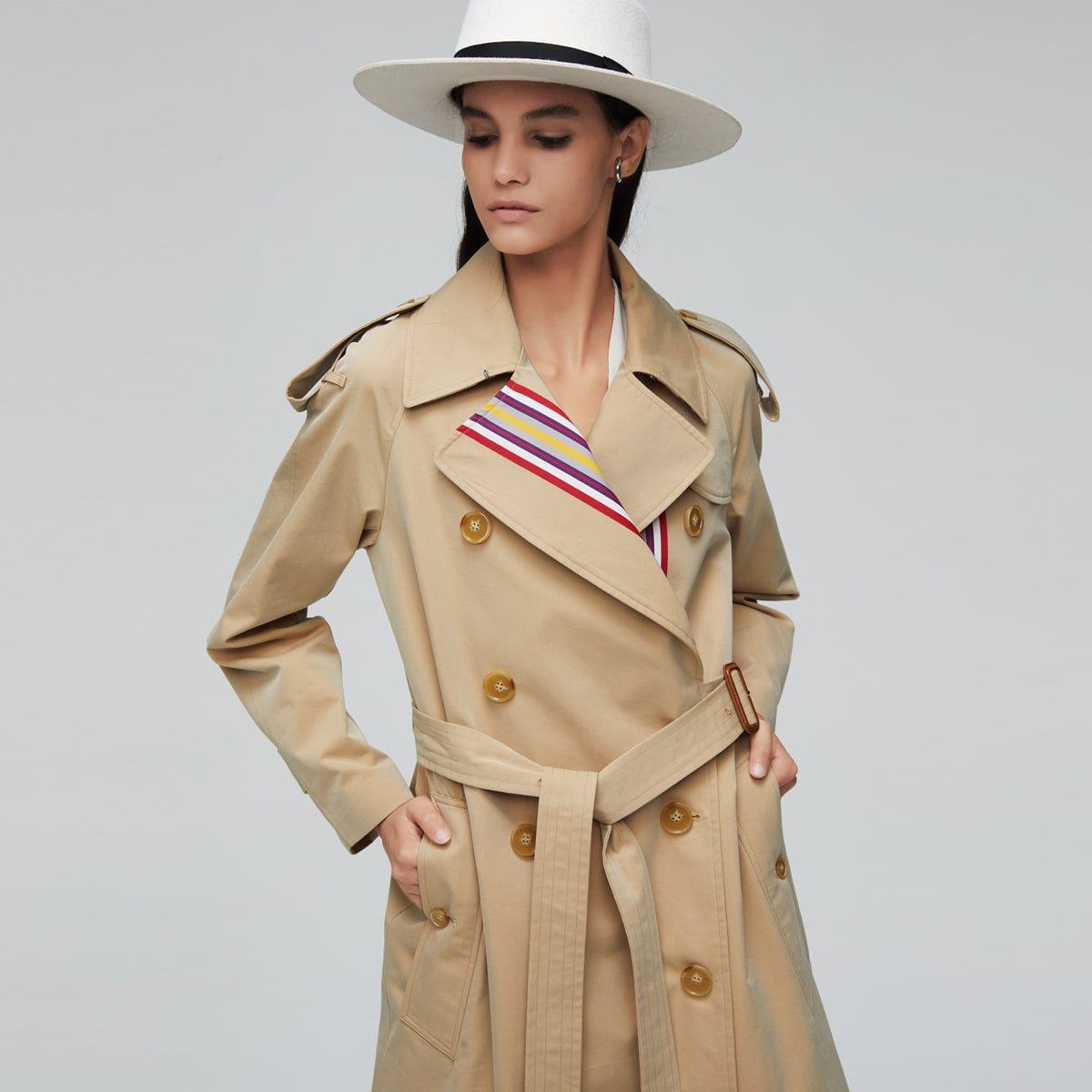 Factory special limited stock new arrival spring khaki trench coat women's casual fashion high quality cotton belted long coat